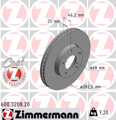 Tarcza hamulcowa ZIMMERMANN 600.3208.20