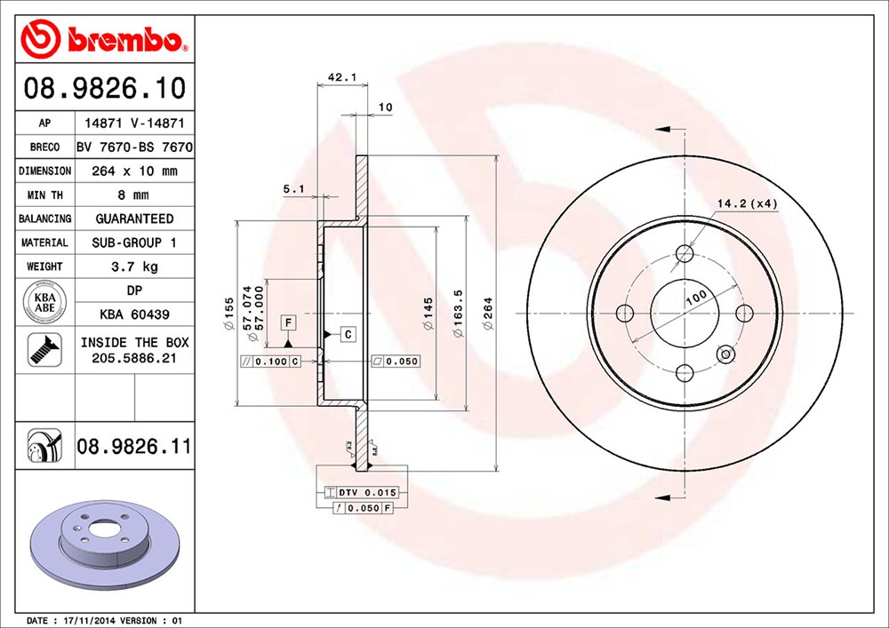 Tarcza hamulcowa BREMBO 08.9826.11