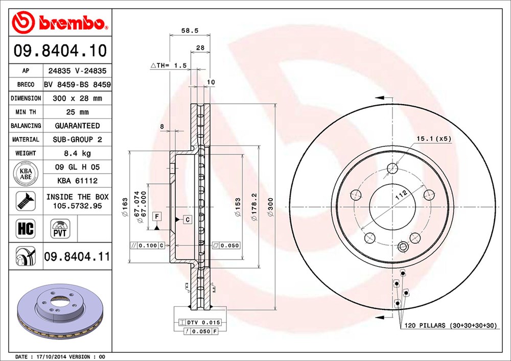 Tarcza hamulcowa BREMBO 09.8404.11