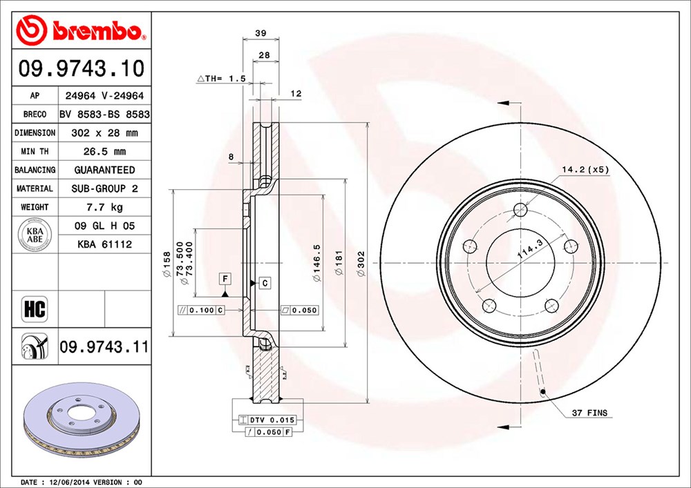 Tarcza hamulcowa BREMBO 09.9743.11