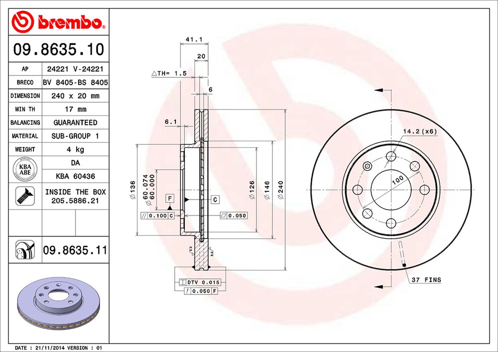 Tarcza hamulcowa BREMBO 09.8635.11