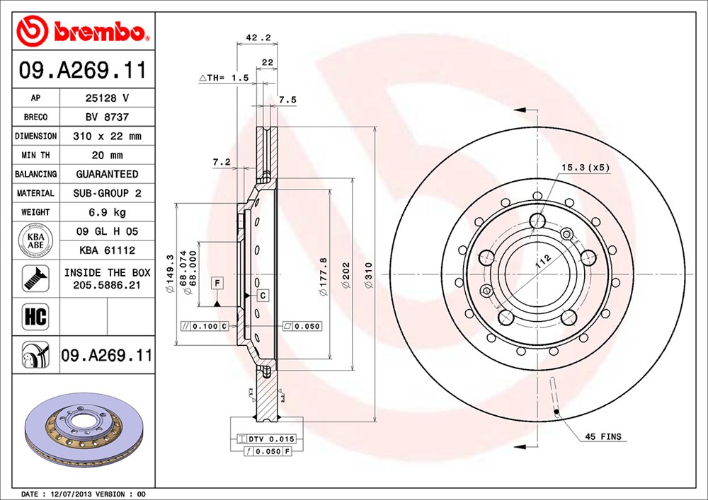 Tarcza hamulcowa BREMBO 09.A269.11