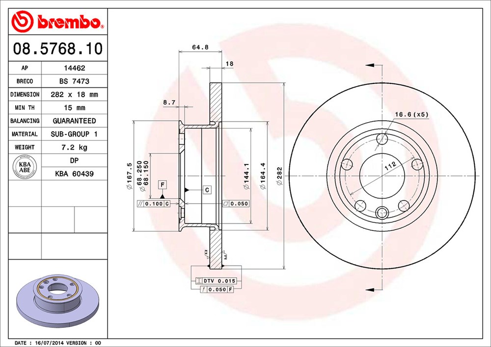 Tarcza hamulcowa BREMBO 08.5768.10