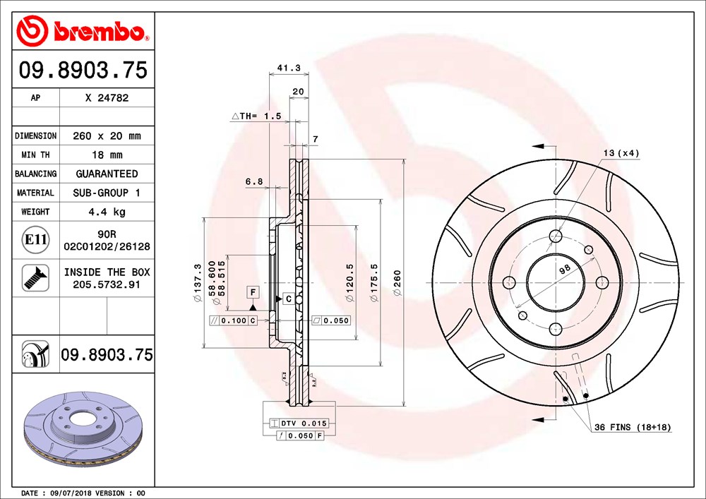 Tarcza hamulcowa BREMBO 09.8903.75