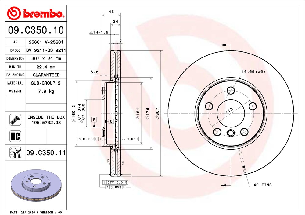 Tarcza hamulcowa BREMBO 09.C350.11