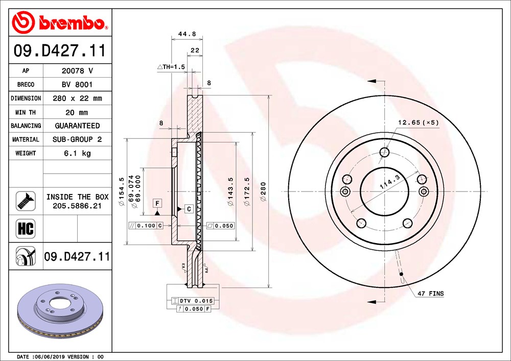 Tarcza hamulcowa BREMBO 09.D427.11