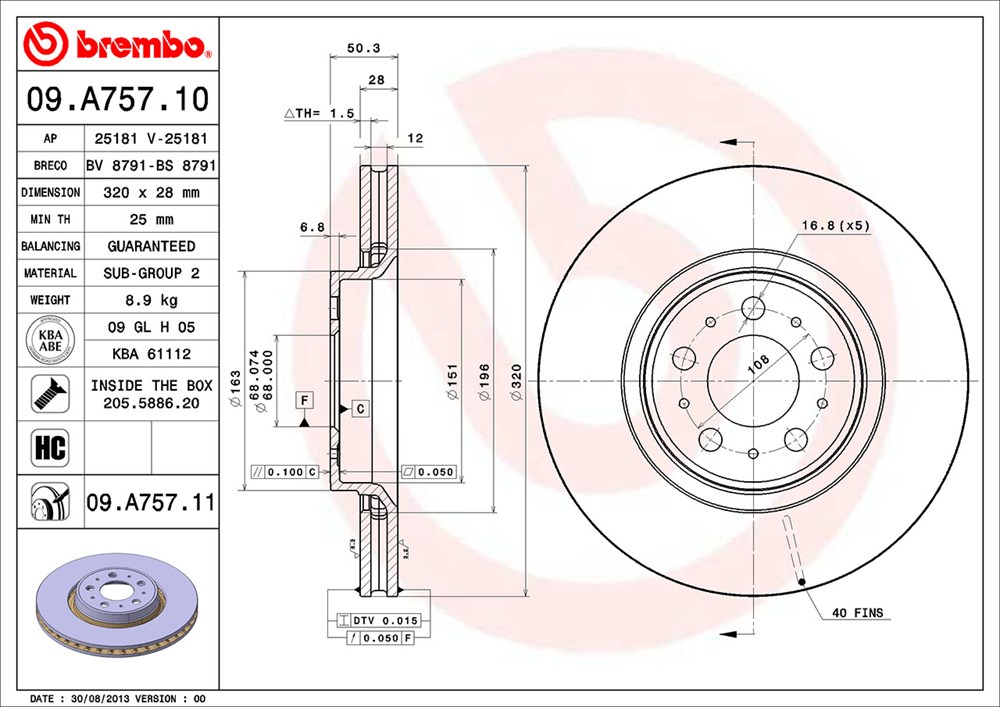 Tarcza hamulcowa BREMBO 09.A757.11