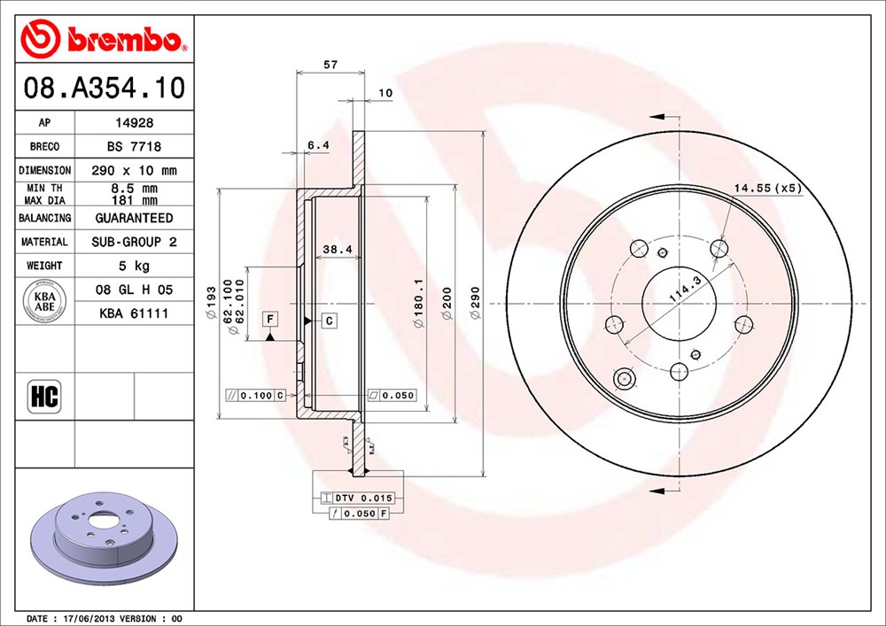 Tarcza hamulcowa BREMBO 08.A354.10