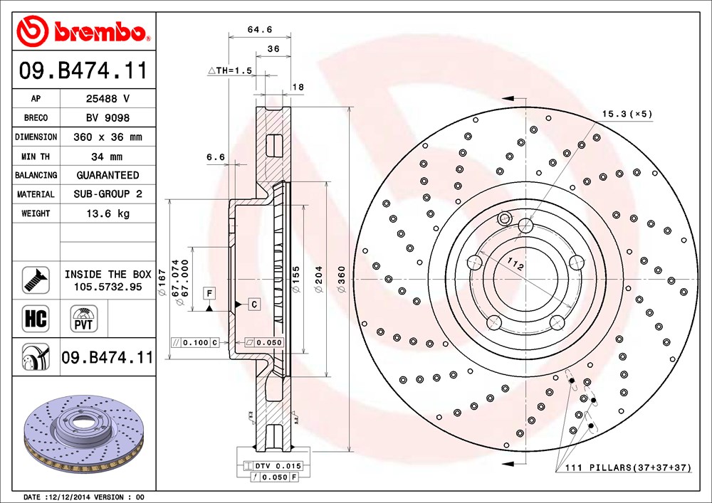 Tarcza hamulcowa BREMBO 09.B474.11