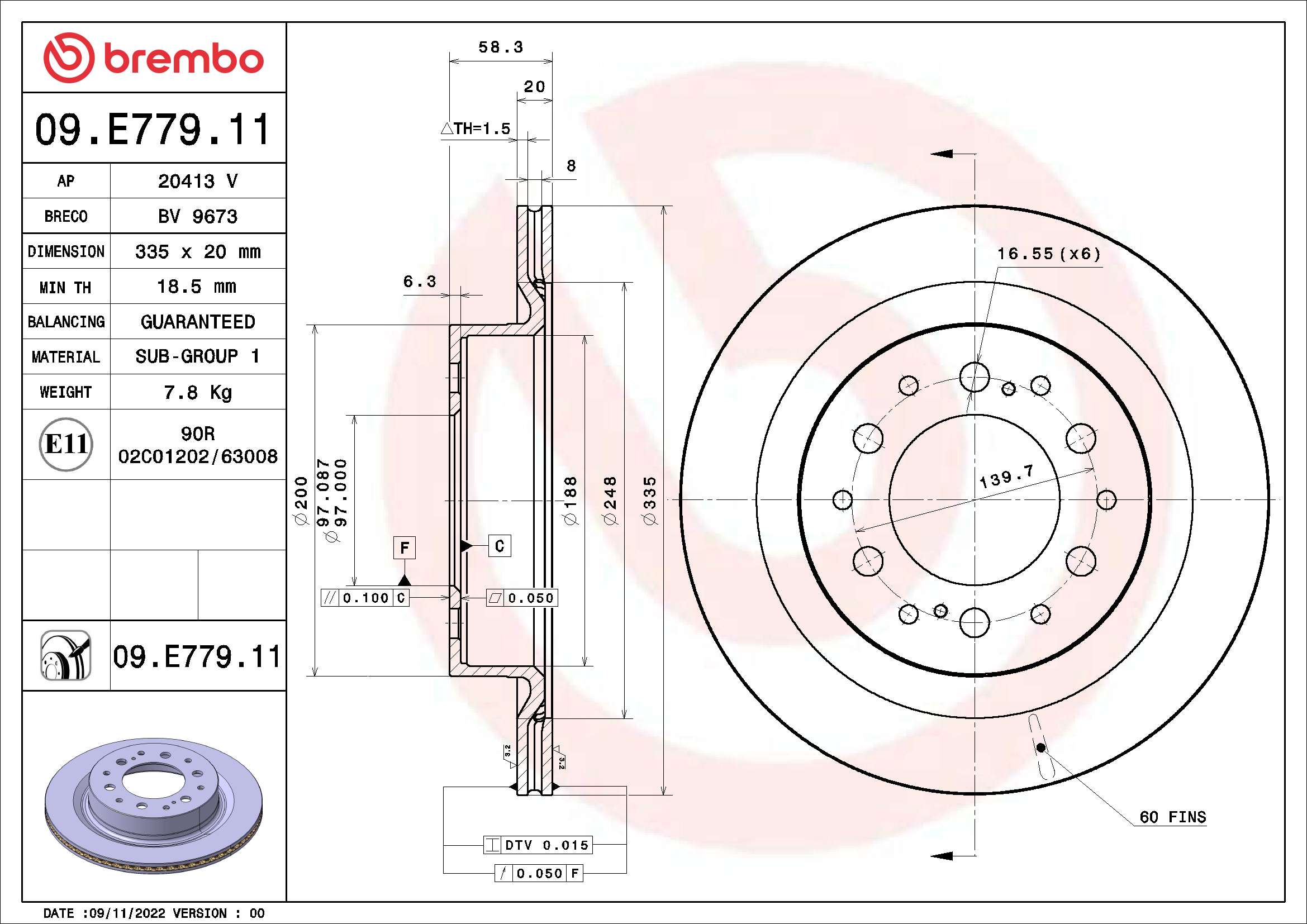 Tarcza hamulcowa BREMBO 09.E779.11