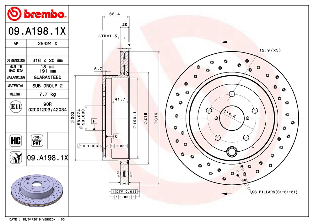 Tarcza hamulcowa BREMBO 09.A198.1X