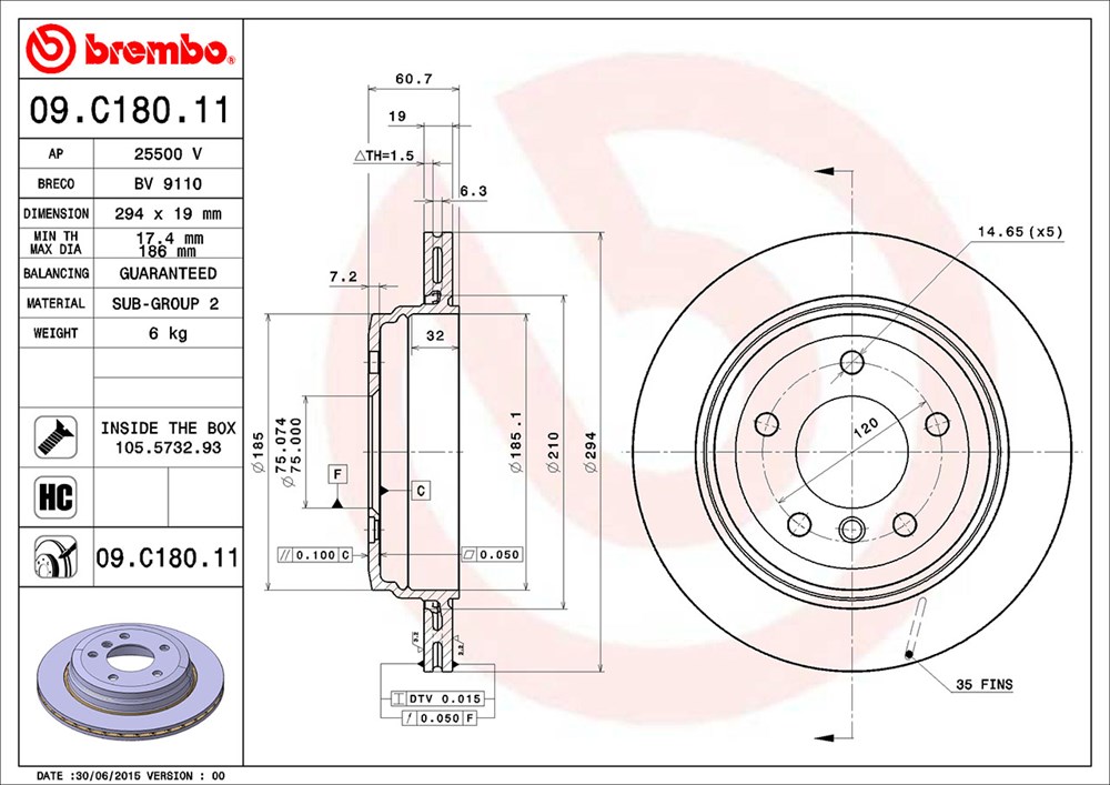 Tarcza hamulcowa BREMBO 09.C180.11