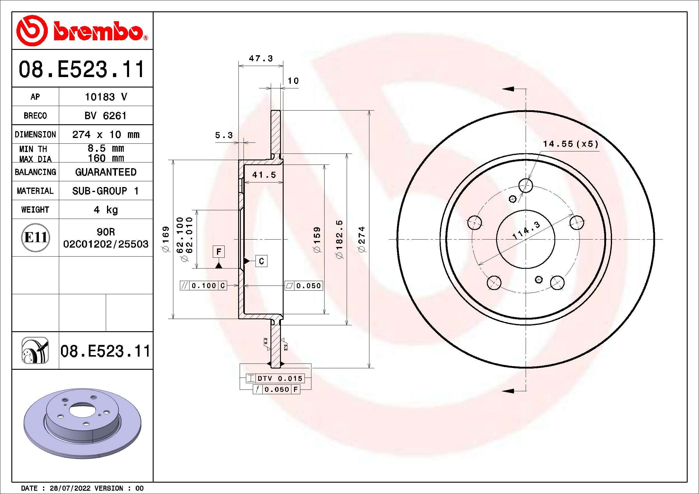Tarcza hamulcowa BREMBO 08.E523.11