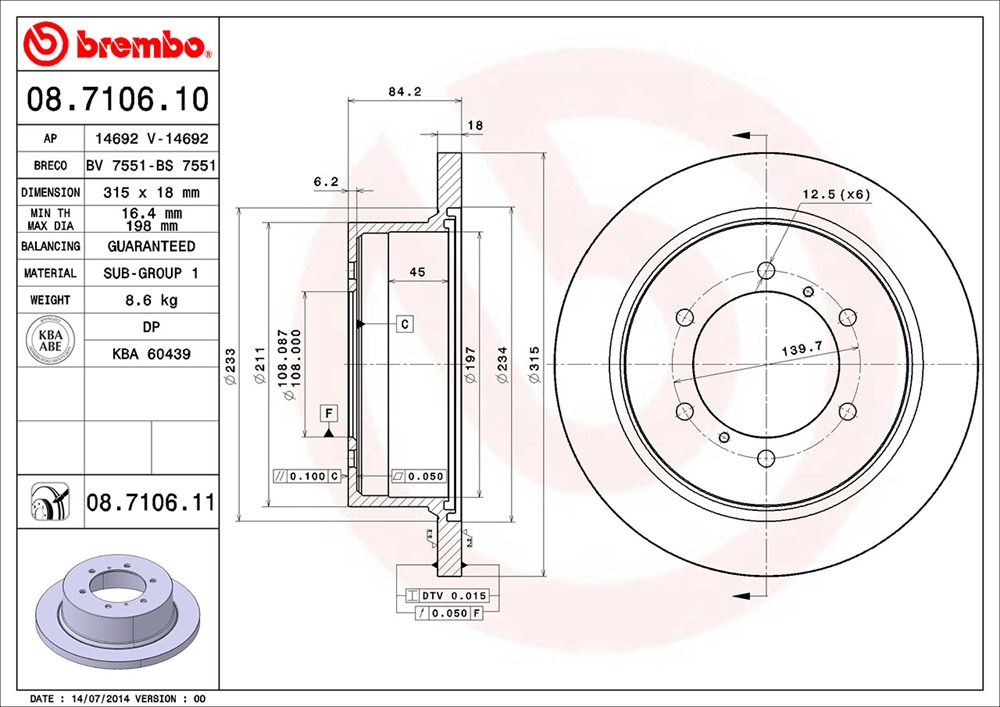 Tarcza hamulcowa BREMBO 08.7106.11