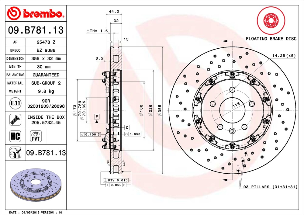 Tarcza hamulcowa BREMBO 09.B781.13