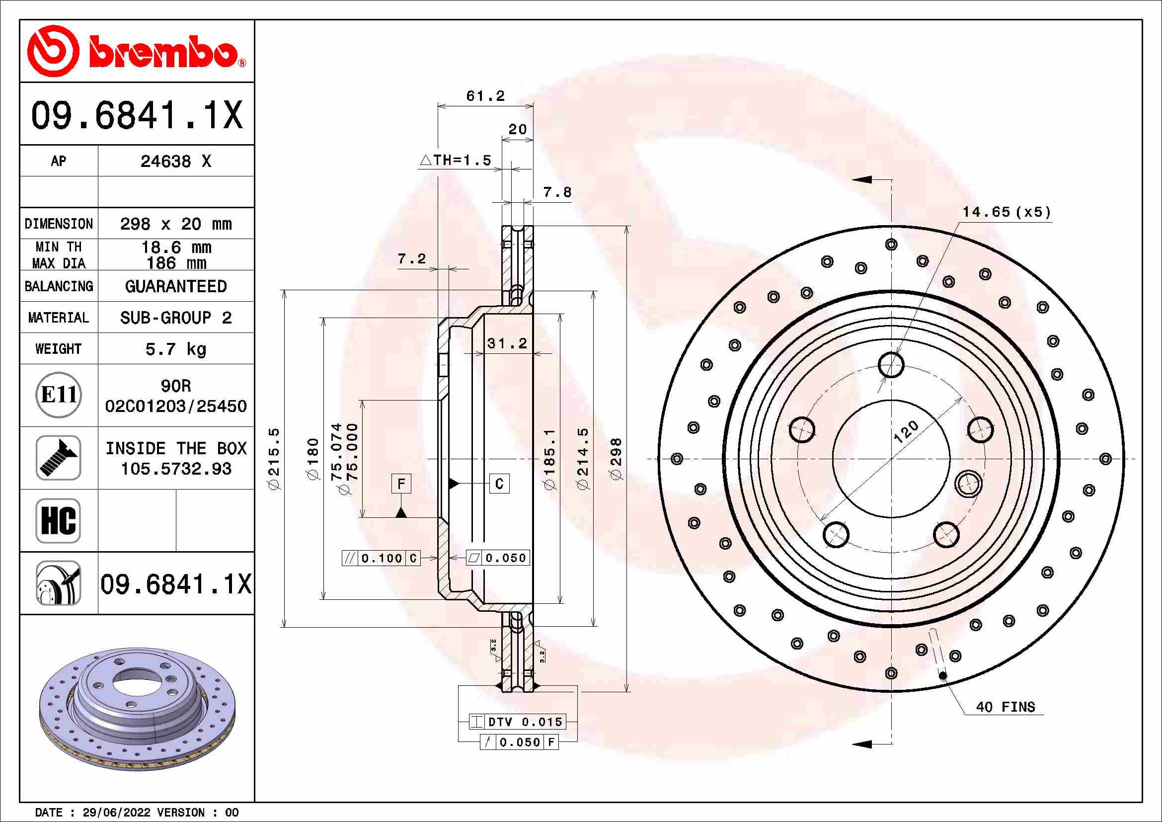 Tarcza hamulcowa BREMBO 09.6841.1X