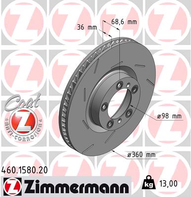 Tarcza hamulcowa ZIMMERMANN 460.1580.20