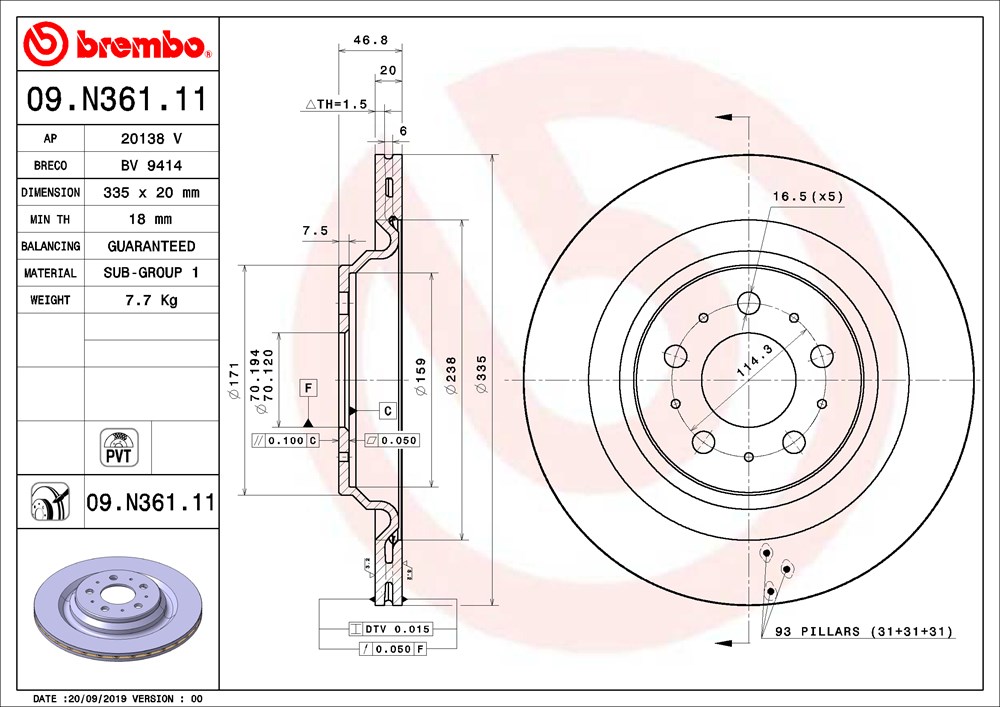 Tarcza hamulcowa BREMBO 09.N361.11