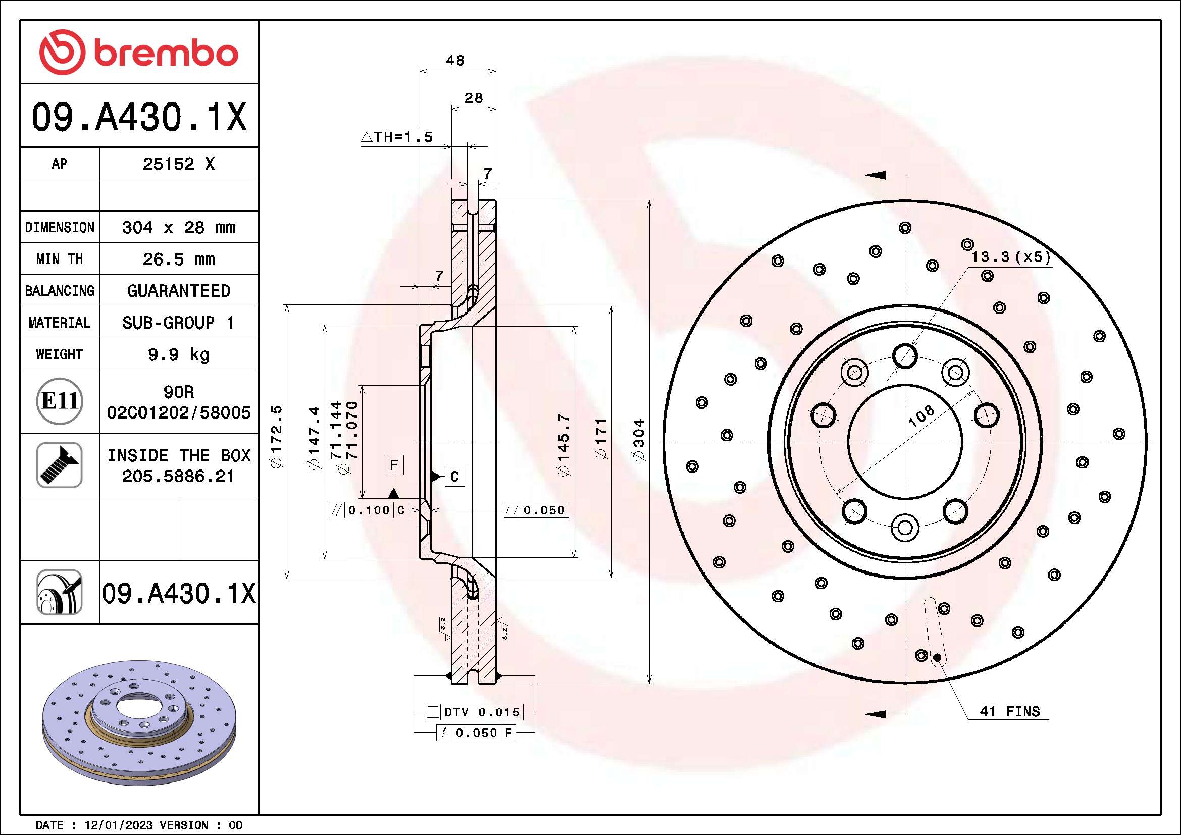 Tarcza hamulcowa BREMBO 09.A430.1X