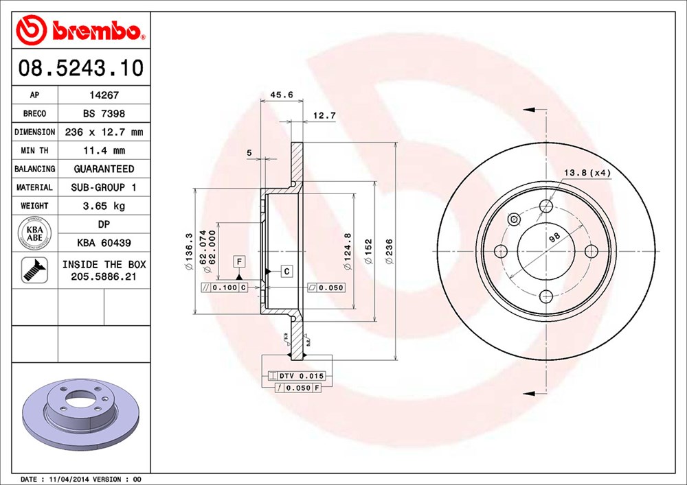 Tarcza hamulcowa BREMBO 08.5243.10