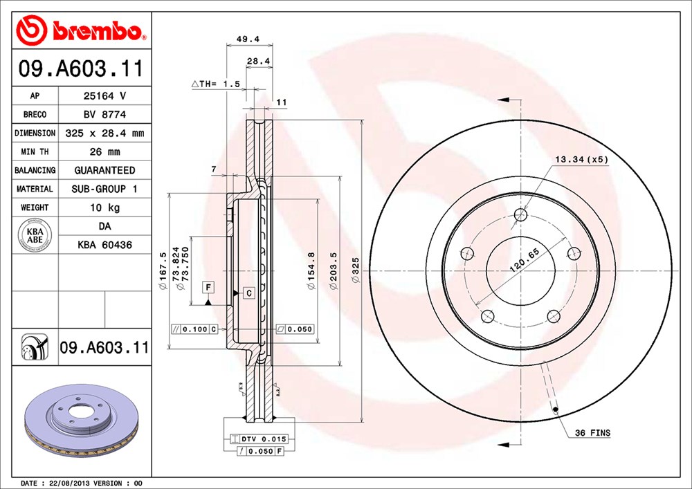 Tarcza hamulcowa BREMBO 09.A603.11