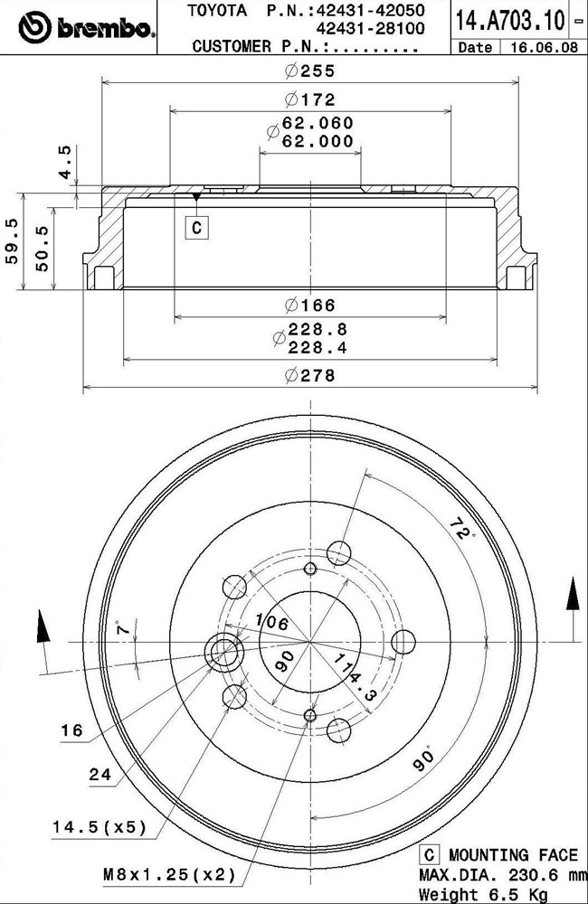 Bęben hamulcowy BREMBO 14.A703.10