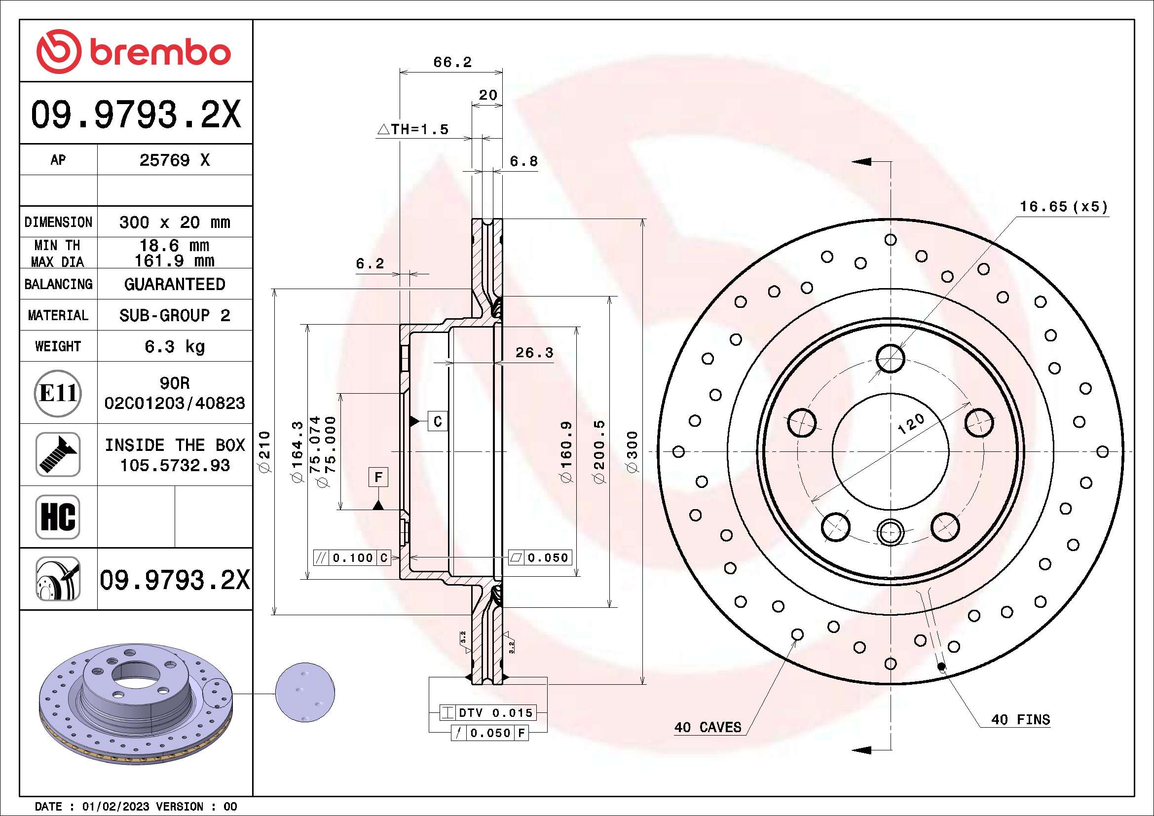 Tarcza hamulcowa BREMBO 09.9793.2X