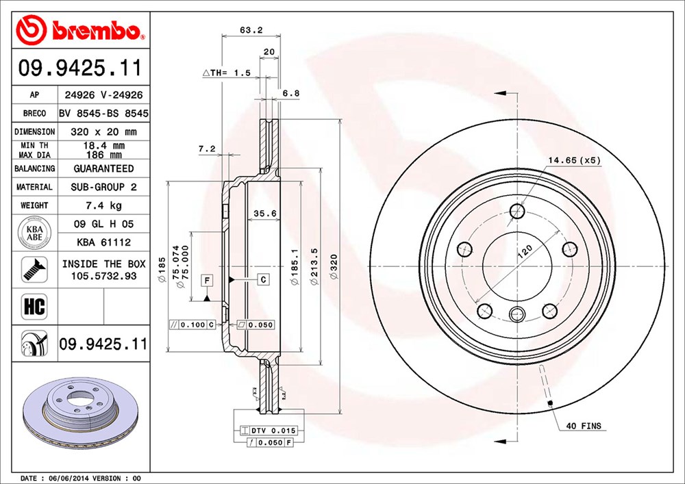 Tarcza hamulcowa BREMBO 09.9425.11