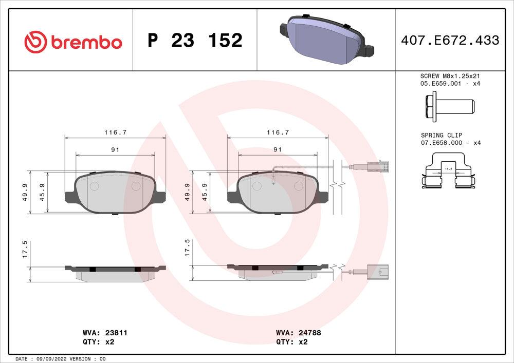 Klocki hamulcowe BREMBO P 23 152