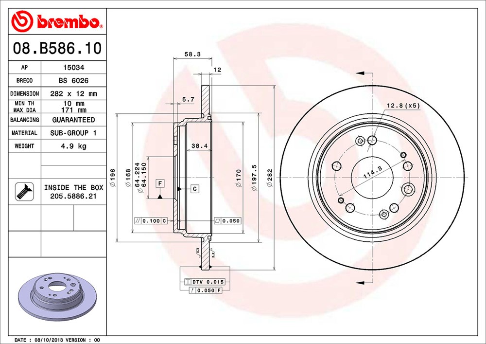 Tarcza hamulcowa BREMBO 08.B586.10