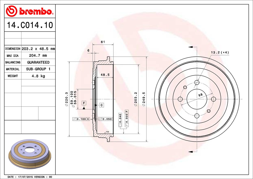 Bęben hamulcowy BREMBO 14.C014.10