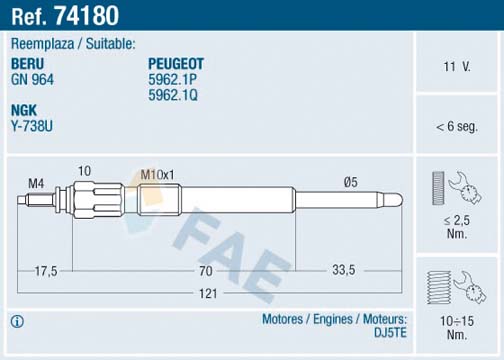 Świeca żarowa FAE 74180