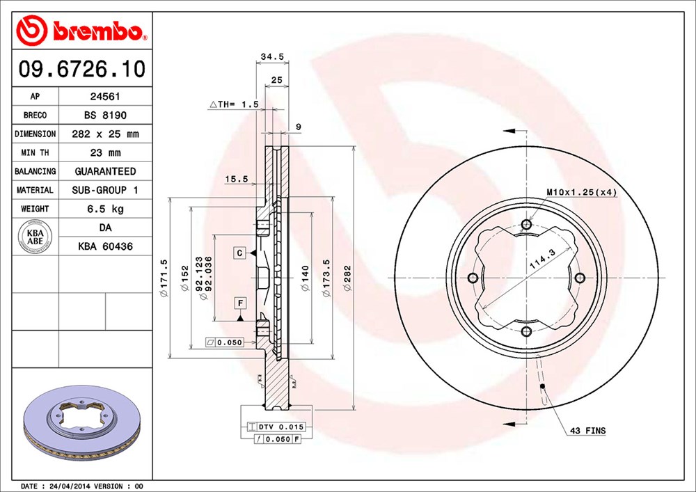 Tarcza hamulcowa BREMBO 09.6726.10