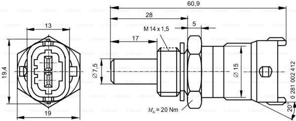 Czujnik temperatury płynu chłodzącego BOSCH 0 281 002 412