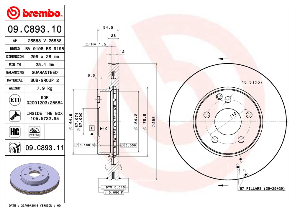 Tarcza hamulcowa BREMBO 09.C893.11