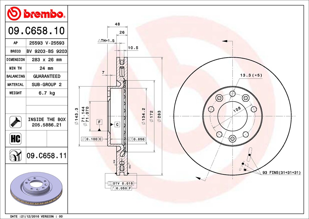 Tarcza hamulcowa BREMBO 09.C658.11