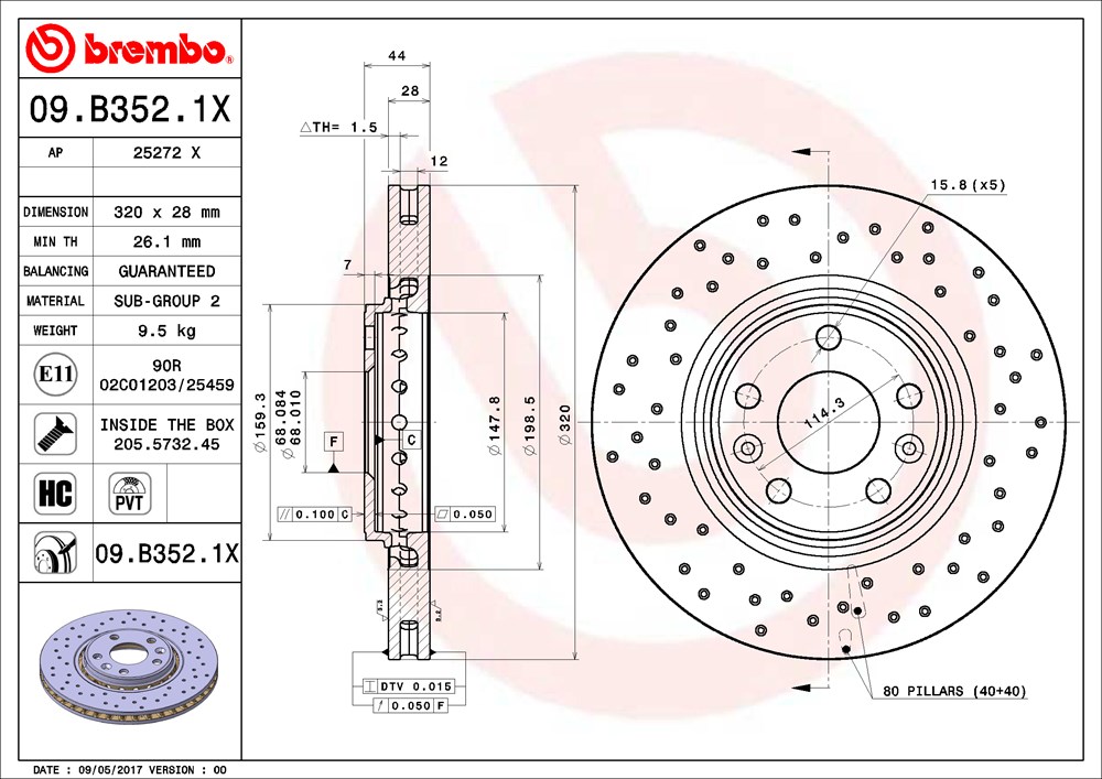 Tarcza hamulcowa BREMBO 09.B352.1X