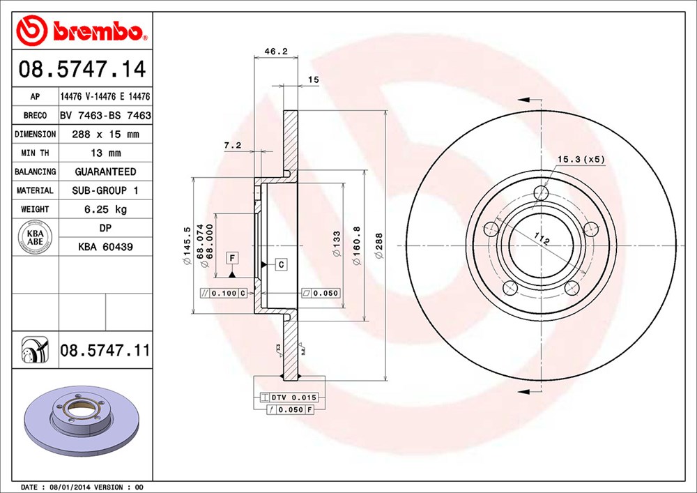 Tarcza hamulcowa BREMBO 08.5747.11