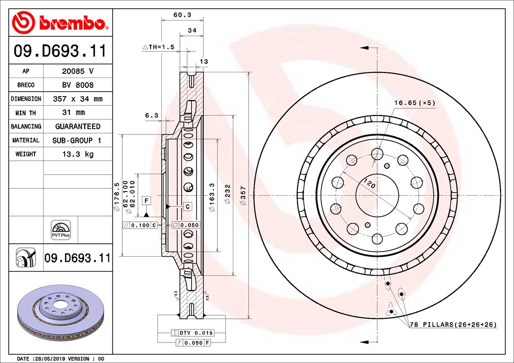 Tarcza hamulcowa BREMBO 09.D693.11