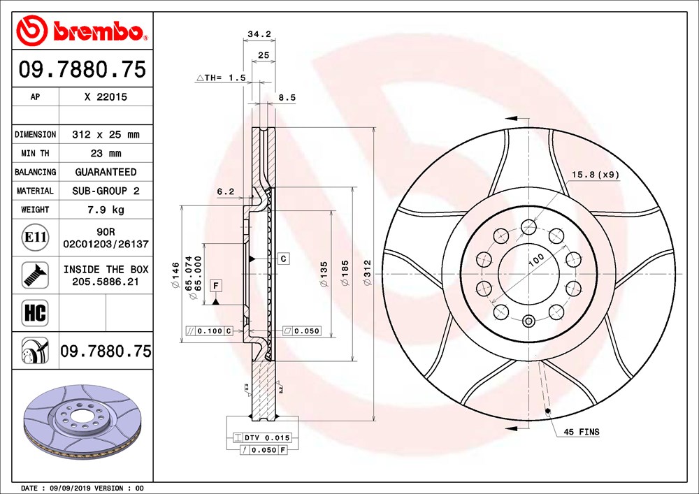 Tarcza hamulcowa BREMBO 09.7880.75