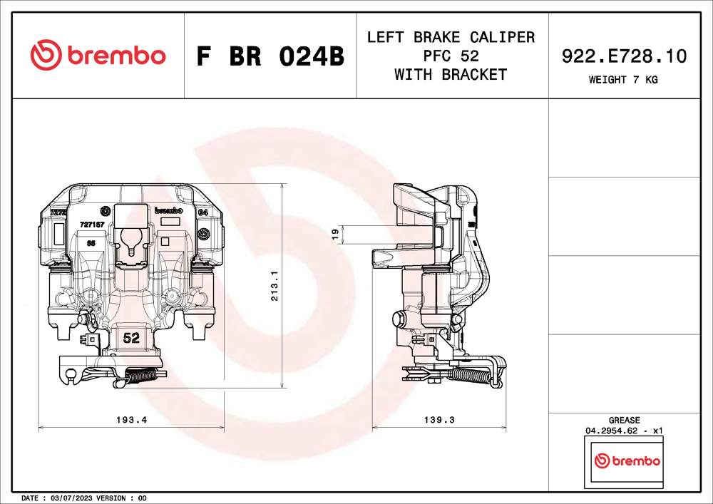 Zacisk hamulca BREMBO F BR 024B