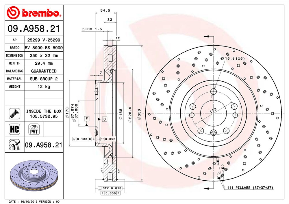 Tarcza hamulcowa BREMBO 09.A958.21