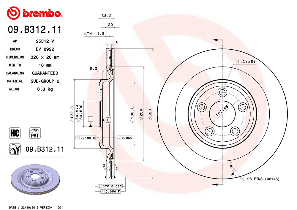 Tarcza hamulcowa BREMBO 09.B312.11