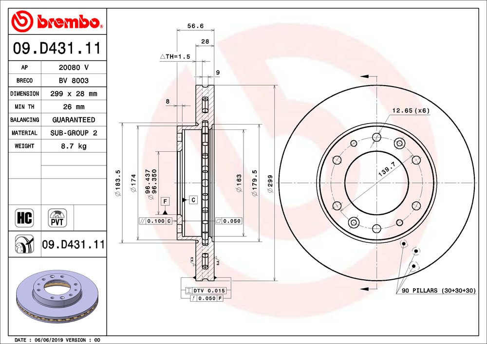 Tarcza hamulcowa BREMBO 09.D431.11