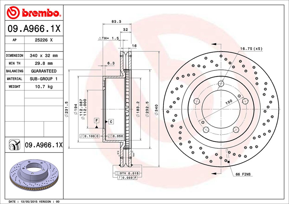 Tarcza hamulcowa BREMBO 09.A966.1X