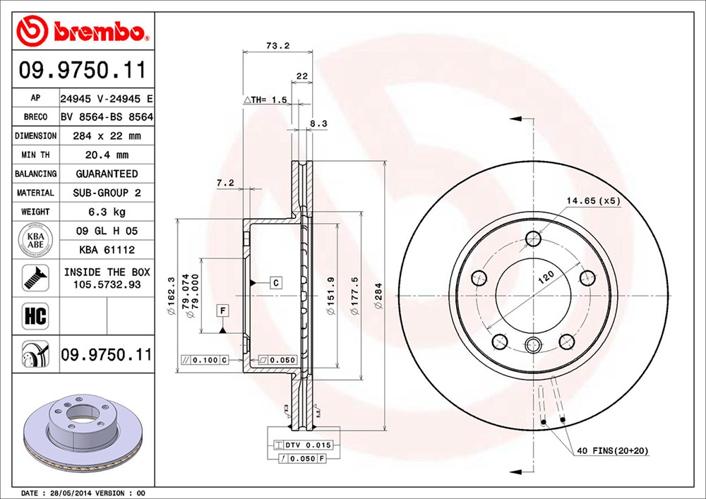Tarcza hamulcowa BREMBO 09.9750.11