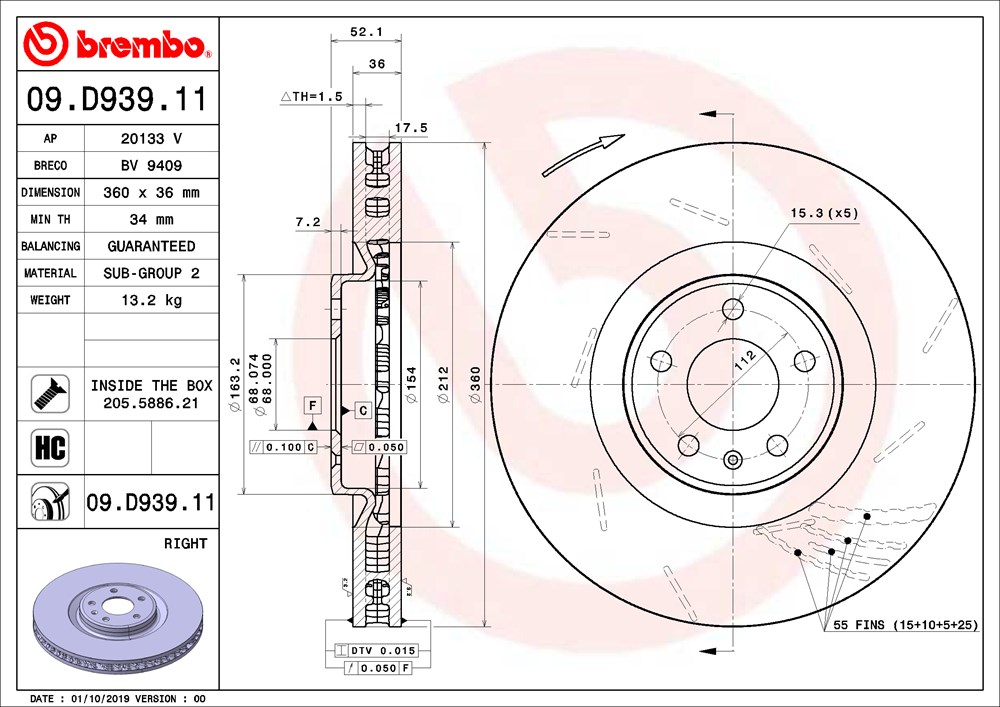 Tarcza hamulcowa BREMBO 09.D939.11