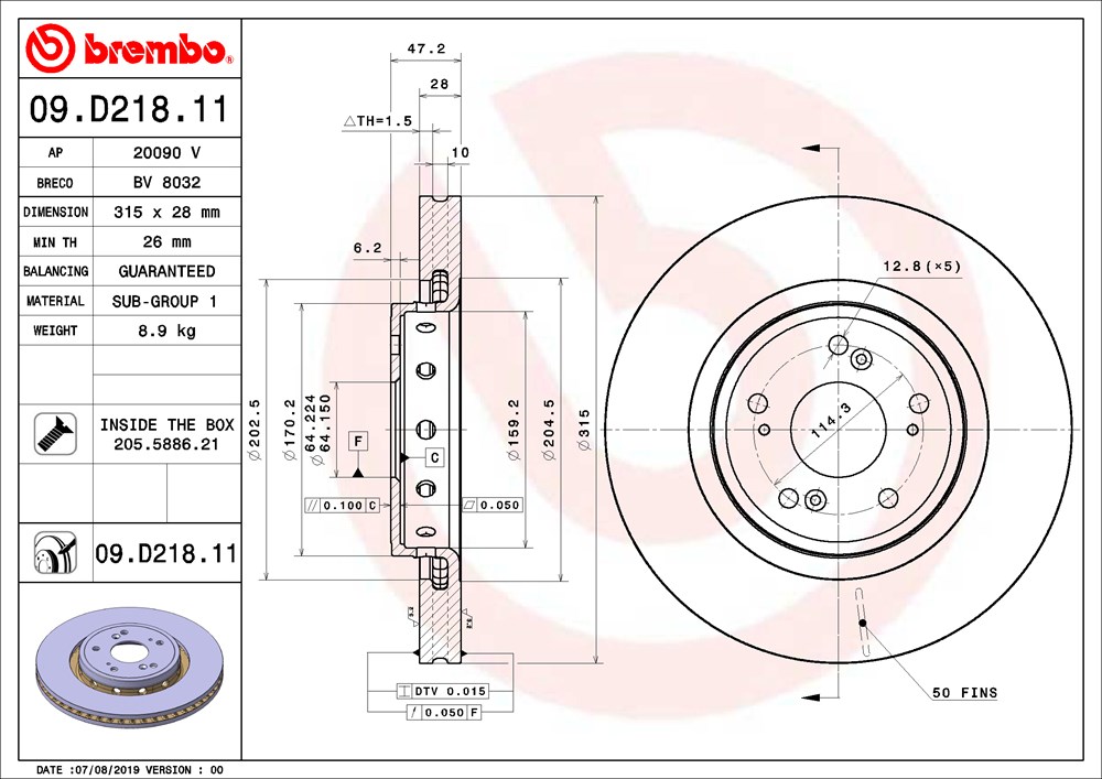 Tarcza hamulcowa BREMBO 09.D218.11