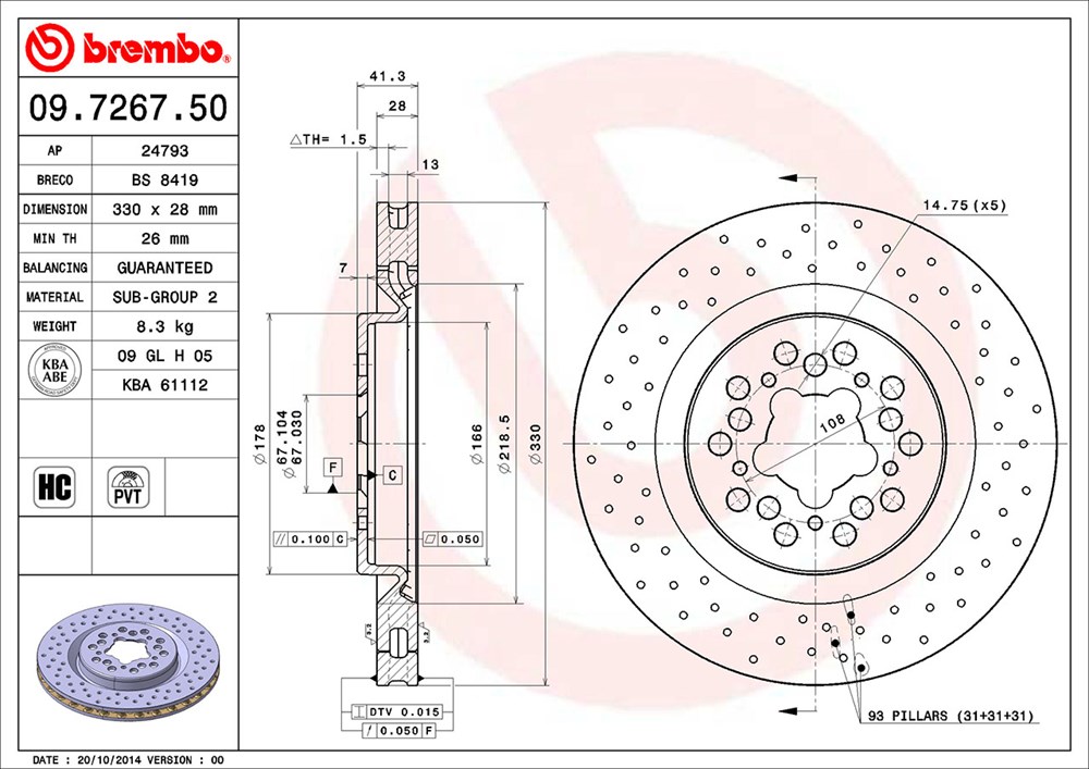 Tarcza hamulcowa BREMBO 09.7267.50