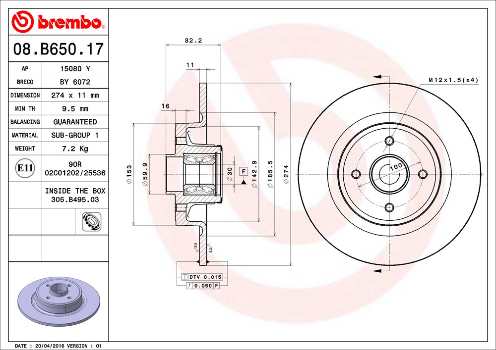 Tarcza hamulcowa BREMBO 08.B650.17